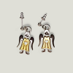 ADORABLE Two Tone ANGEL Dangle Post Pierced Earrings Signed GCI